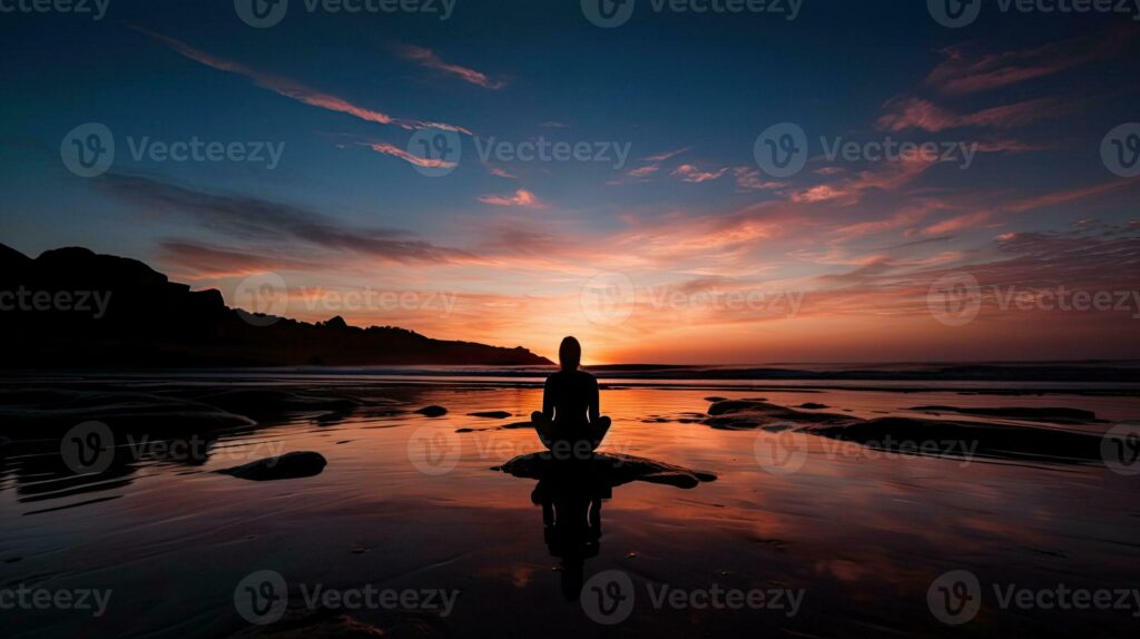 paisaje sereno con meditacion al amanecer